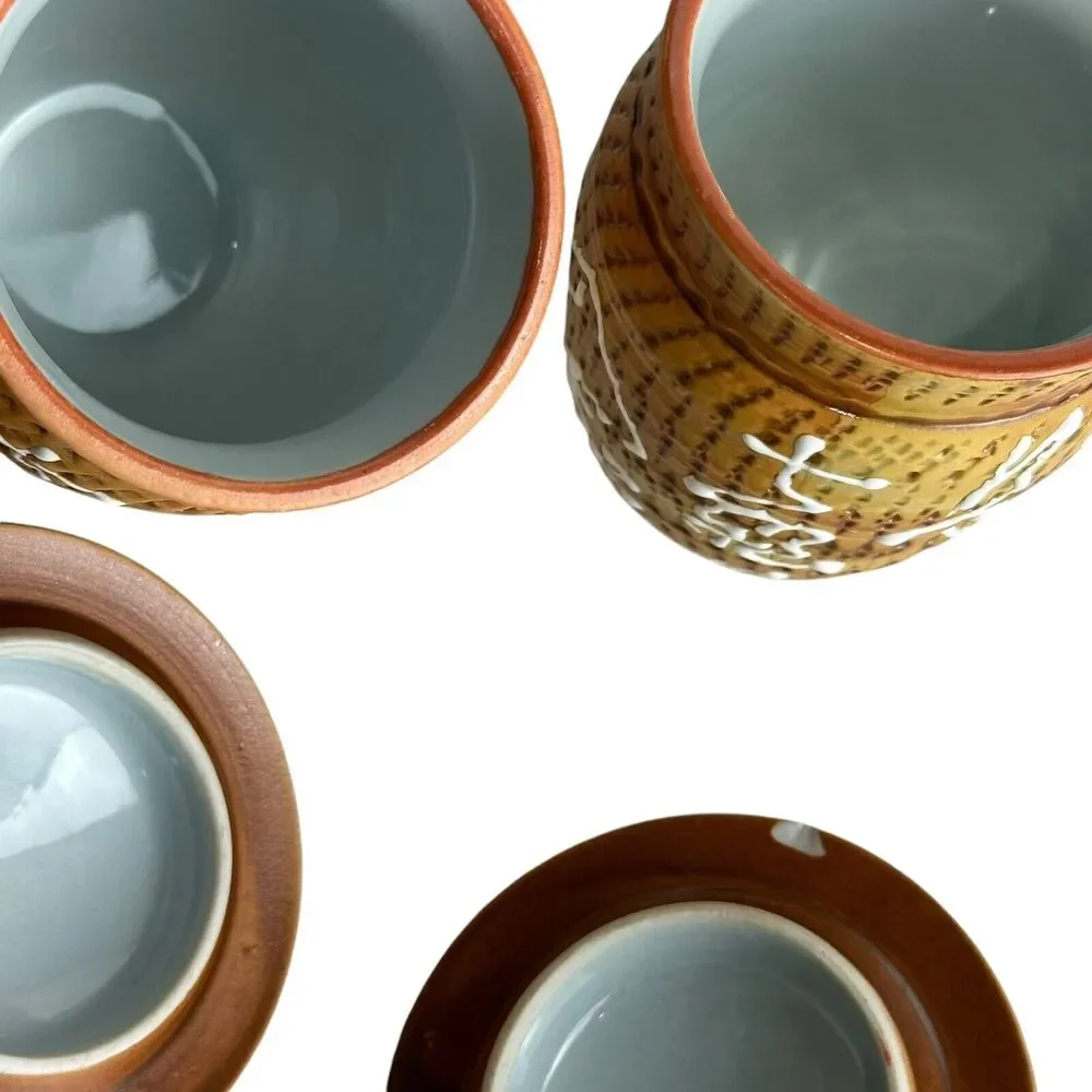 vintage Textured ceramic stoneware pottery Covered Jar set